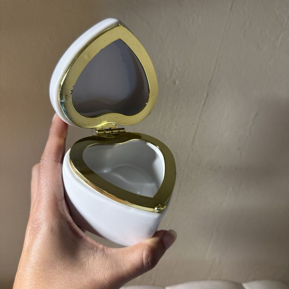 Glass Heart Jewelry Box Case gold trim small new gift birthday anniversary